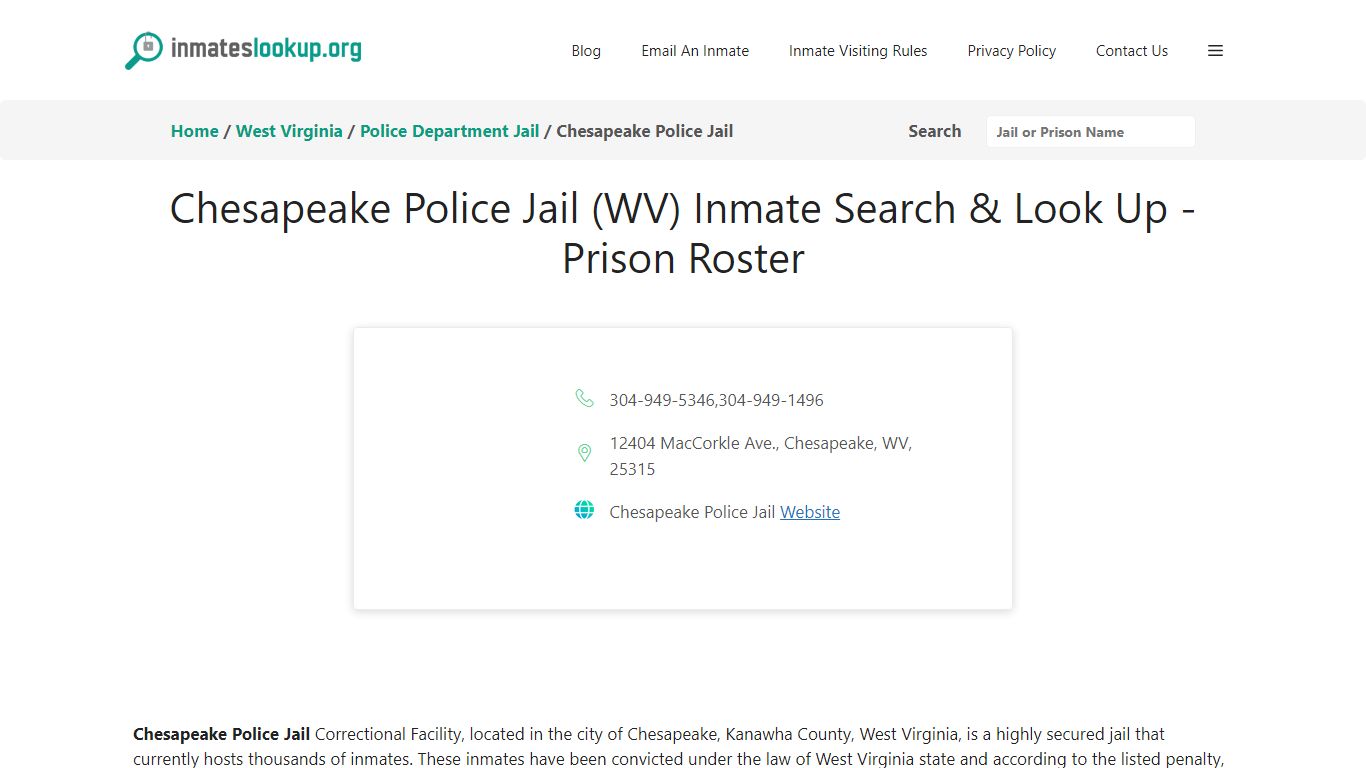 Chesapeake Police Jail (WV) Inmate Search & Look Up - Prison Roster